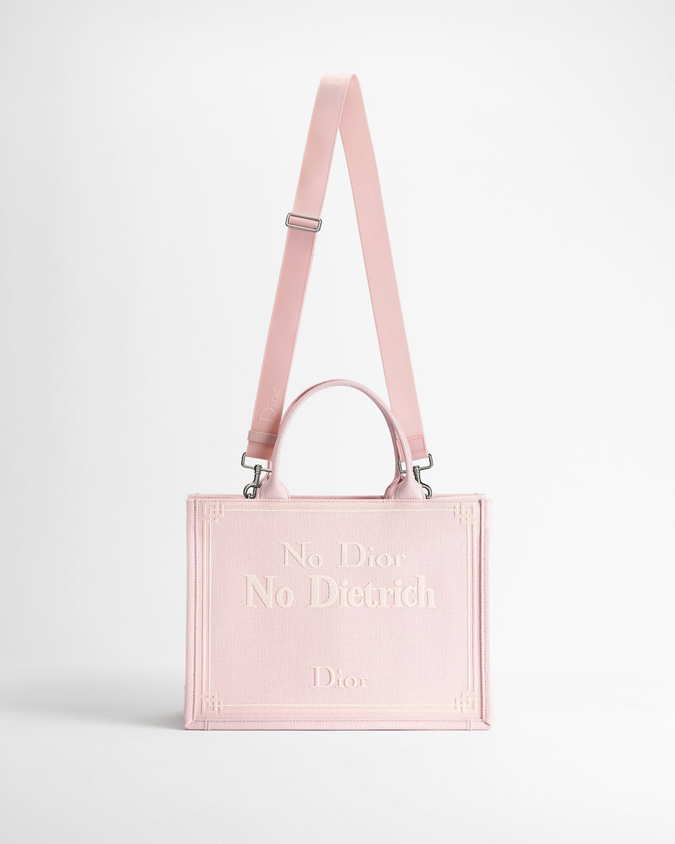 Dior Medium Book Tote in pink cotton with No Dior, No Dietrich motif – view 2