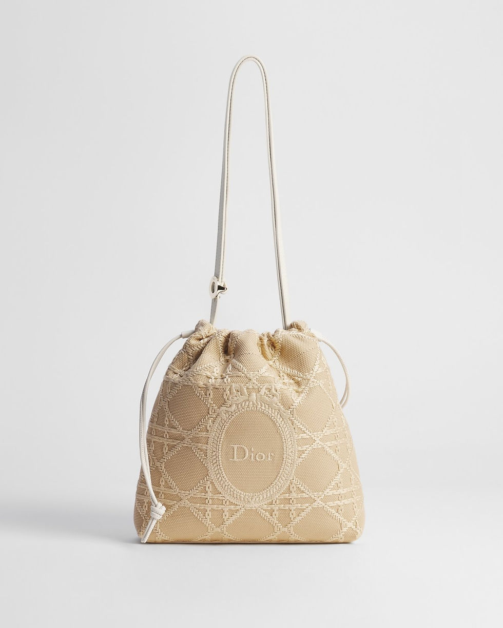 Dior Dioriviera Blooming mini bucket bag in beige Cannage canvas – view 2