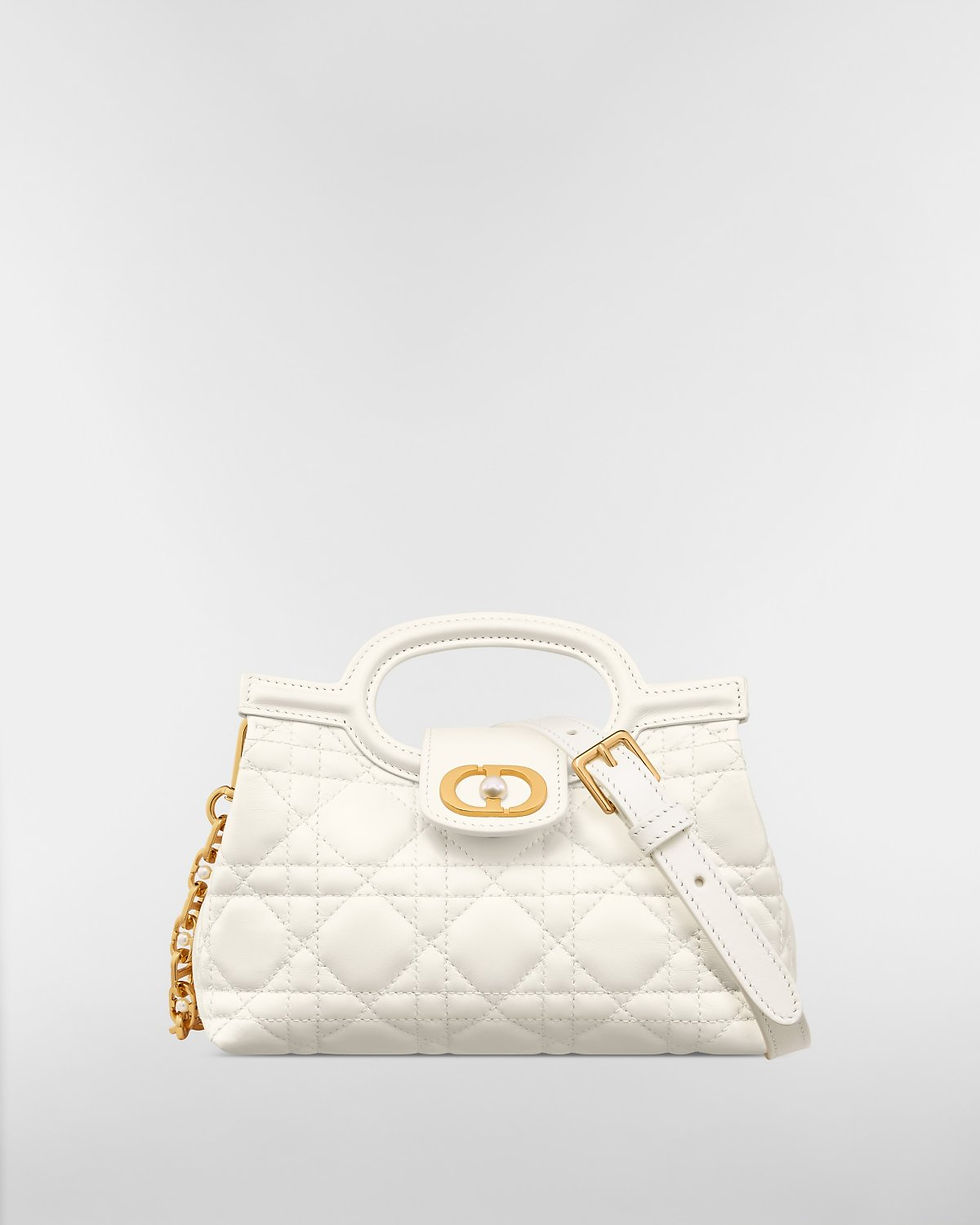 Dior Mini Jolie Top Handle Bag in latte Cannage lambskin – front view