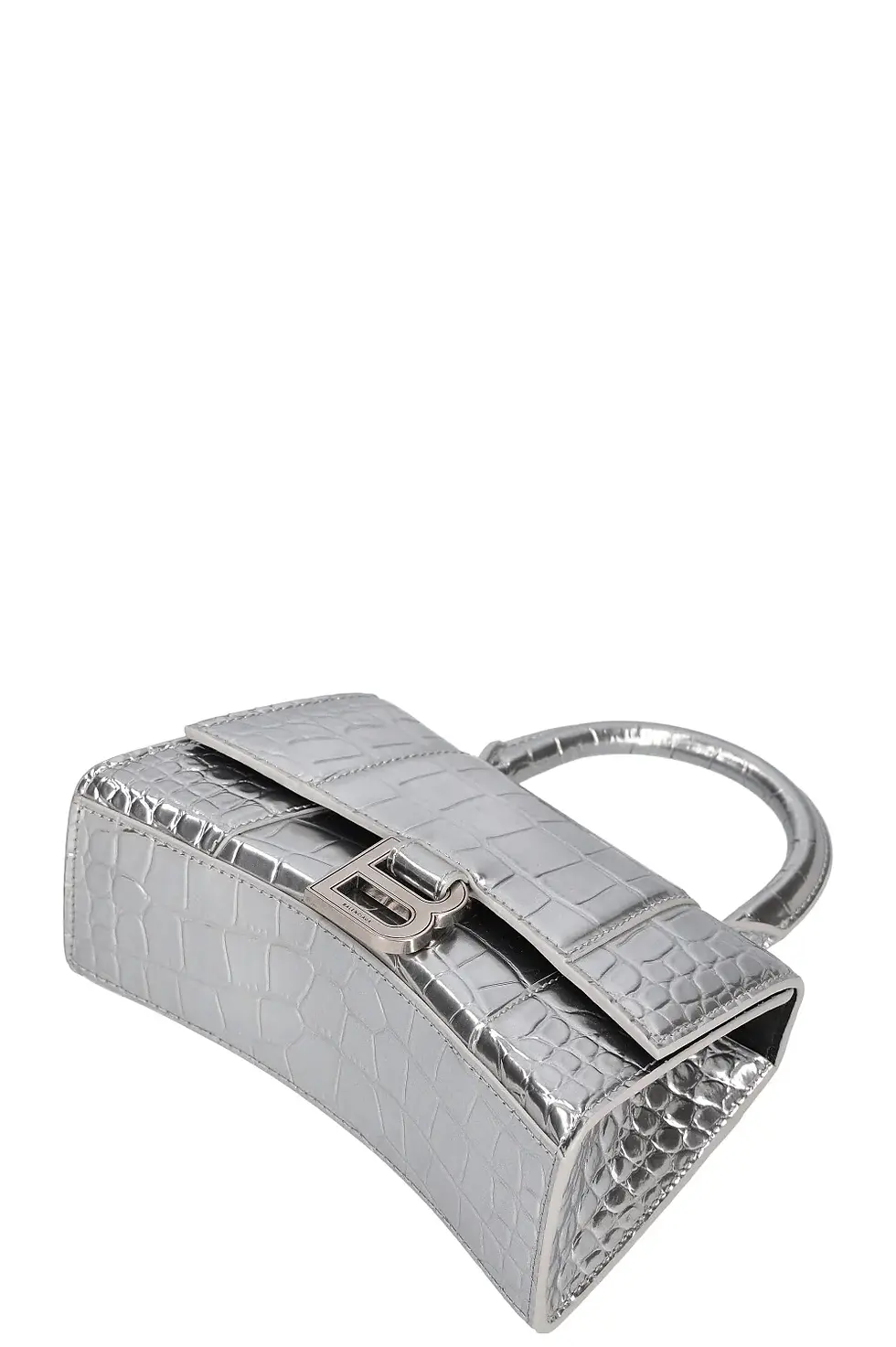 Thumbnail: Silver croc Balenciaga XS Hourglass bag rear angle view