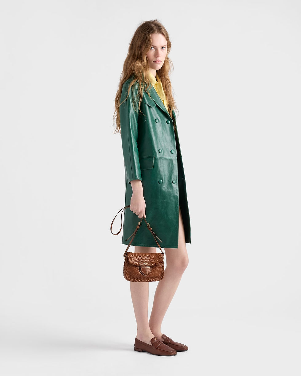 Prada mini shoulder bag in cognac woven leather – view 2