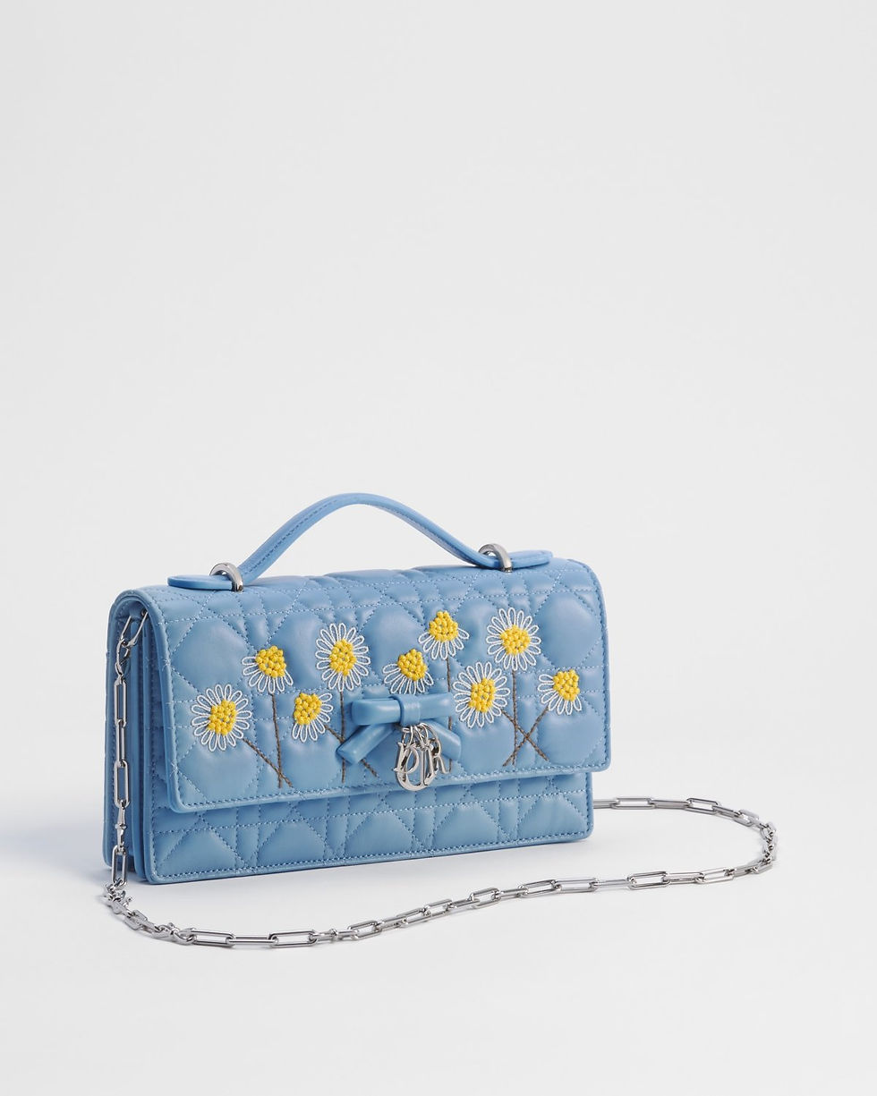 Dior Dioriviera My Dior Mini Bag with Bow in Blue Dior Daisy Cannage Lambskin – view 2