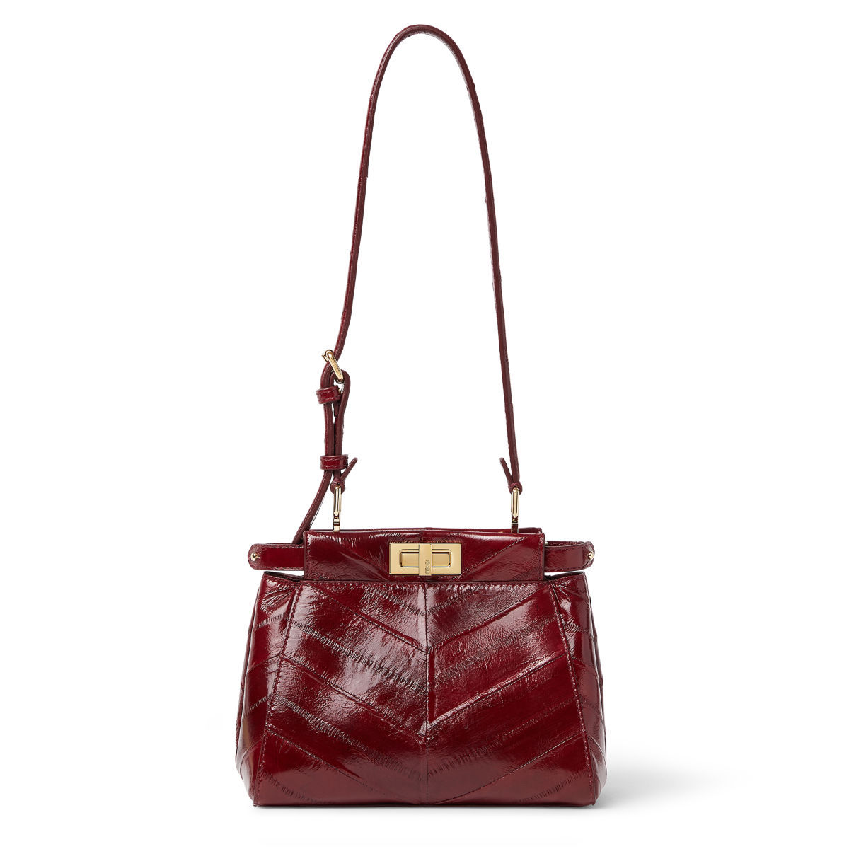 Fendi My Peekaboo XS bag in burgundy chevron hagfish leather – front view