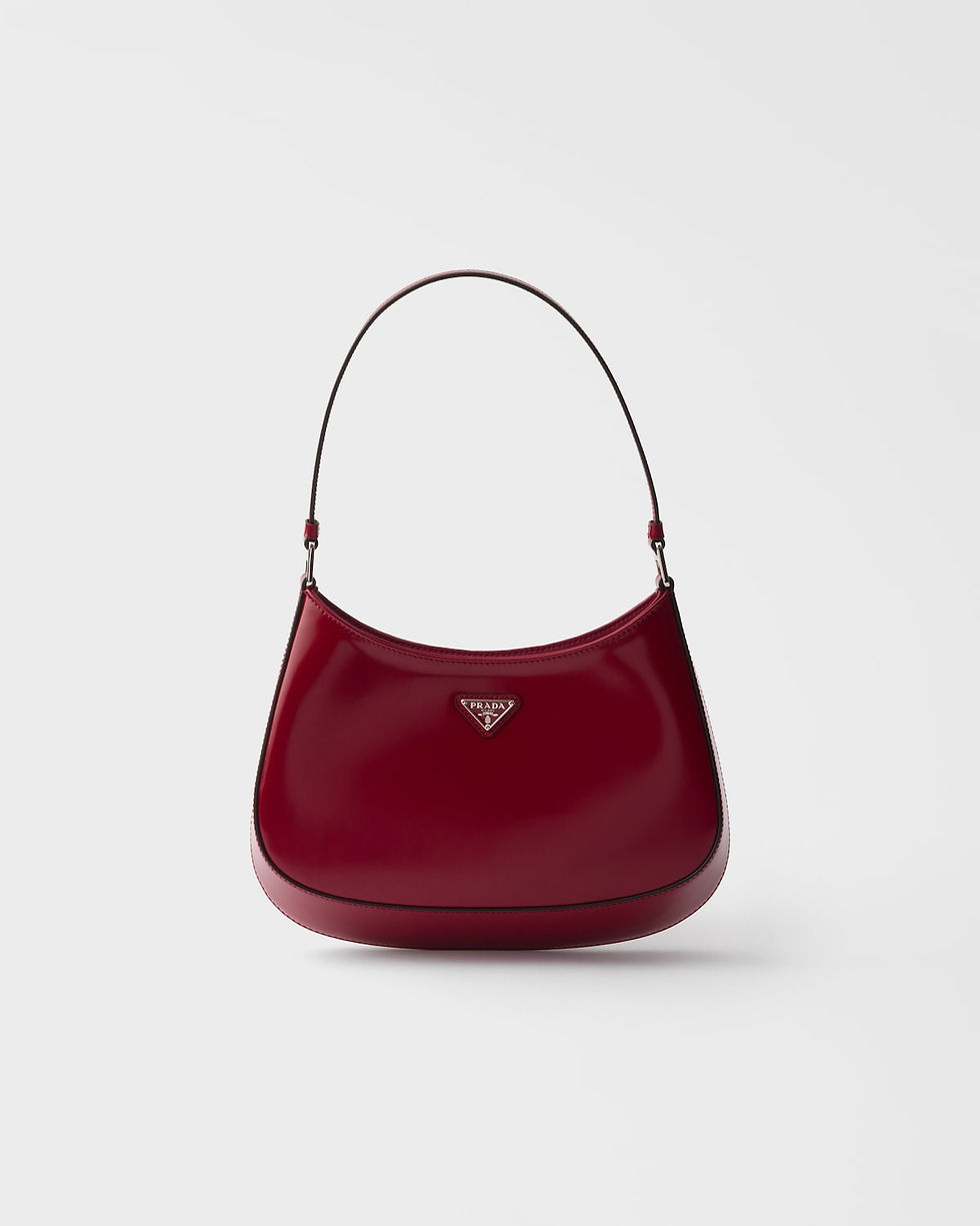 Prada Cleo hobo bag in ruby red brushed leather – front view