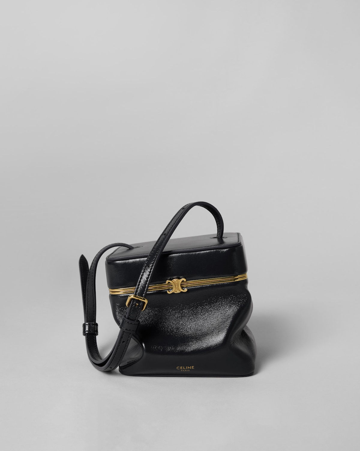 Celine Cube Frame bag in ink blue glossy lambskin – front view
