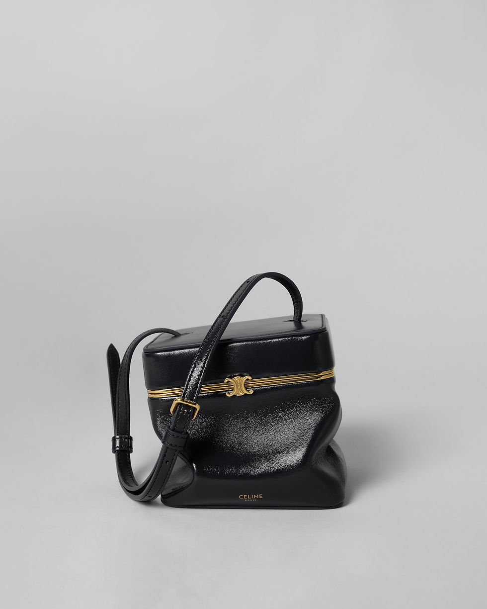 Celine Cube Frame bag in ink blue glossy lambskin – front view