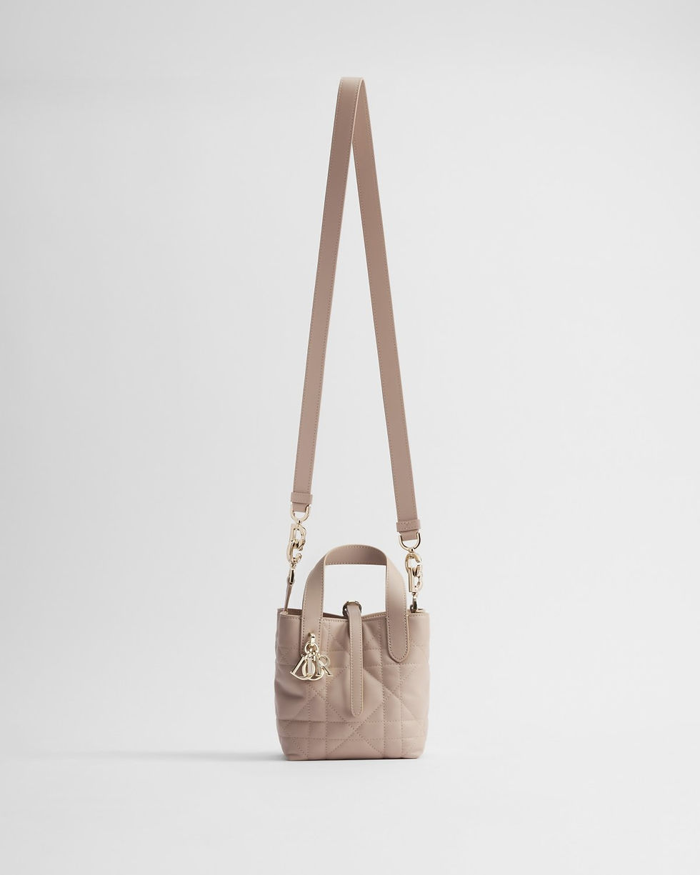 Dior Nano Toujours vertical tote in powder beige Macrocannage calfskin – view 2