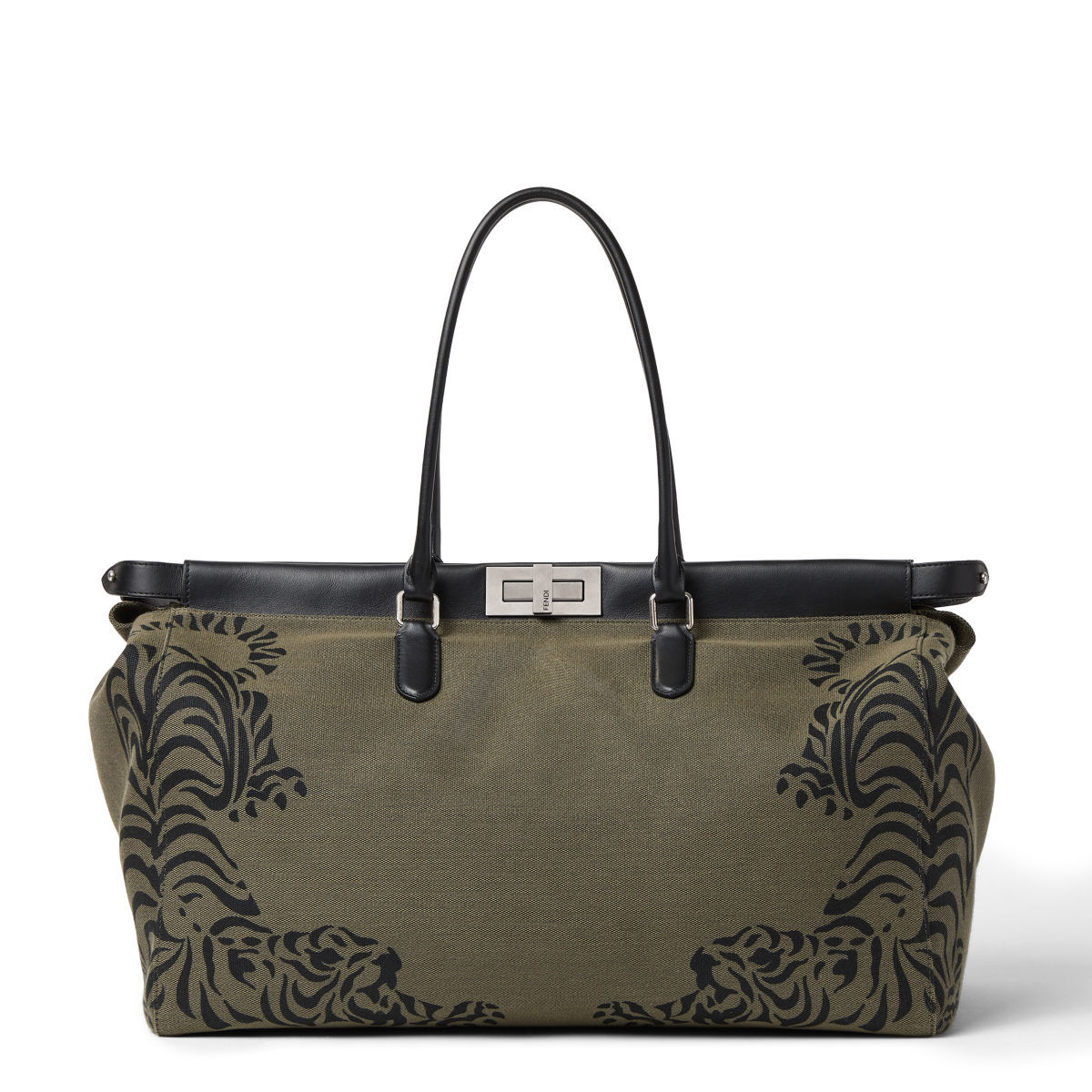 Fendi Peekaboo Large Tote in khaki green canvas – front view