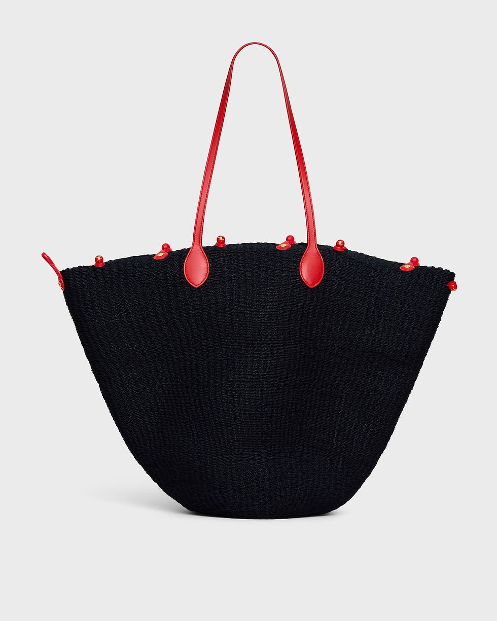 Celine Large Triomphe Beads Basket in black and red with calfskin trimmings – front view