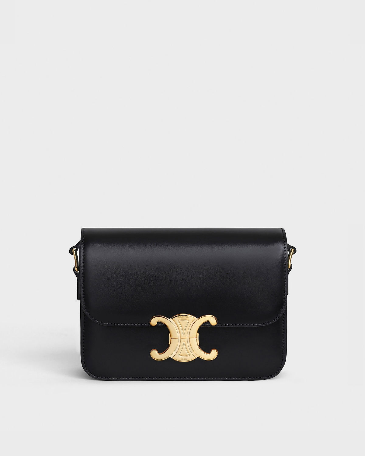 Celine Teen Triomphe bag in black shiny calfskin – front view