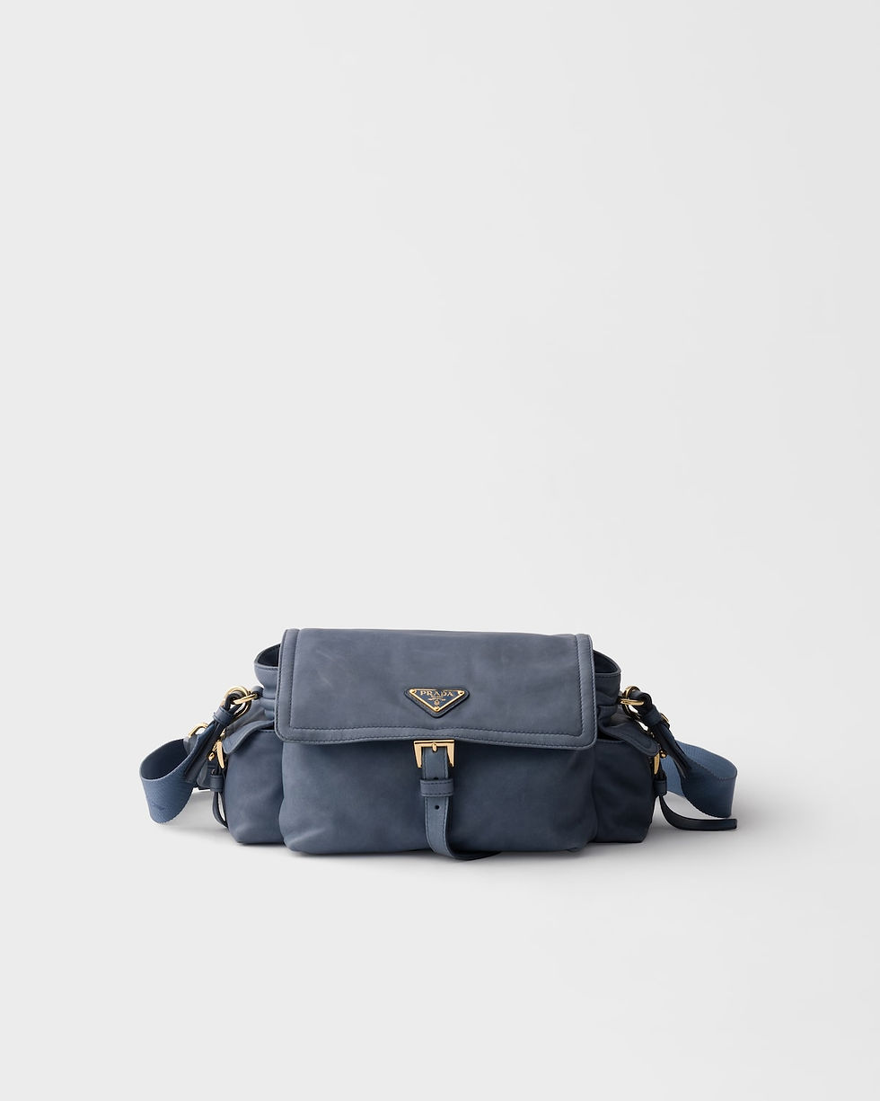Prada Explore medium shoulder bag with flap in aviation blue nappa leather – front view