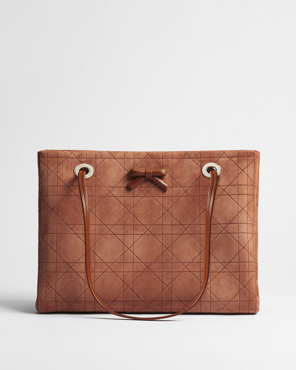 Dior Medium Promenade shopping bag in brown Flat Cannage suede calfskin – front view