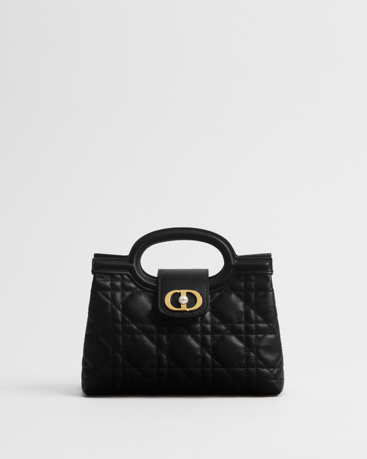 Dior Mini Jolie Top Handle Bag in black Cannage lambskin – front view