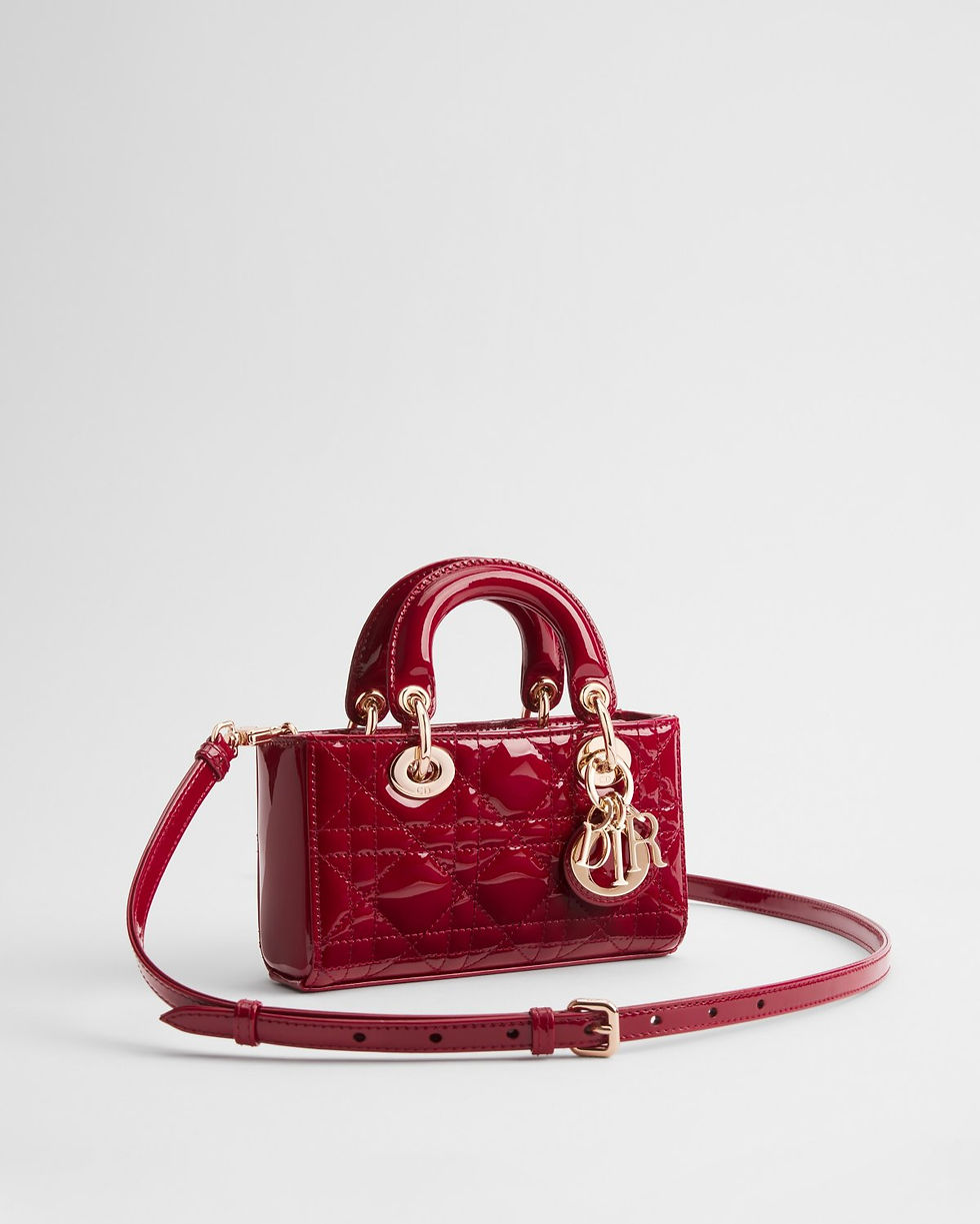 Dior Micro Lady D-Joy bag in cherry red patent Cannage calfskin – view 2