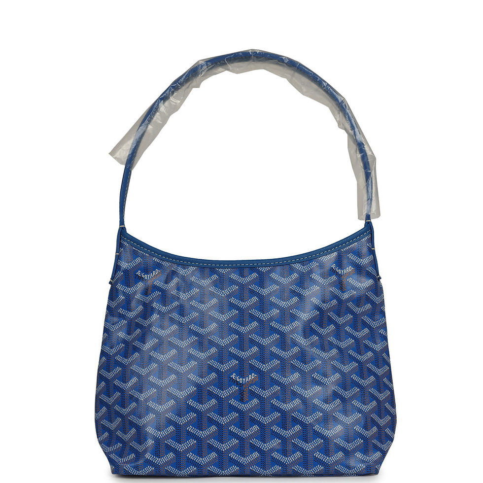 Goyard Boheme mini hobo in Sky Blue Goyardine canvas, front view with the handle wrapped in film