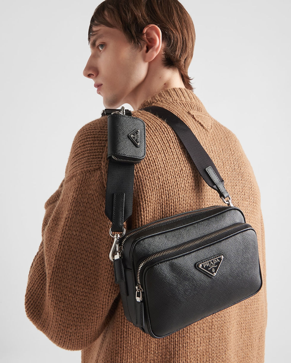 Thumbnail: Prada shoulder bag with removable pouch in black Saffiano leather – view 8