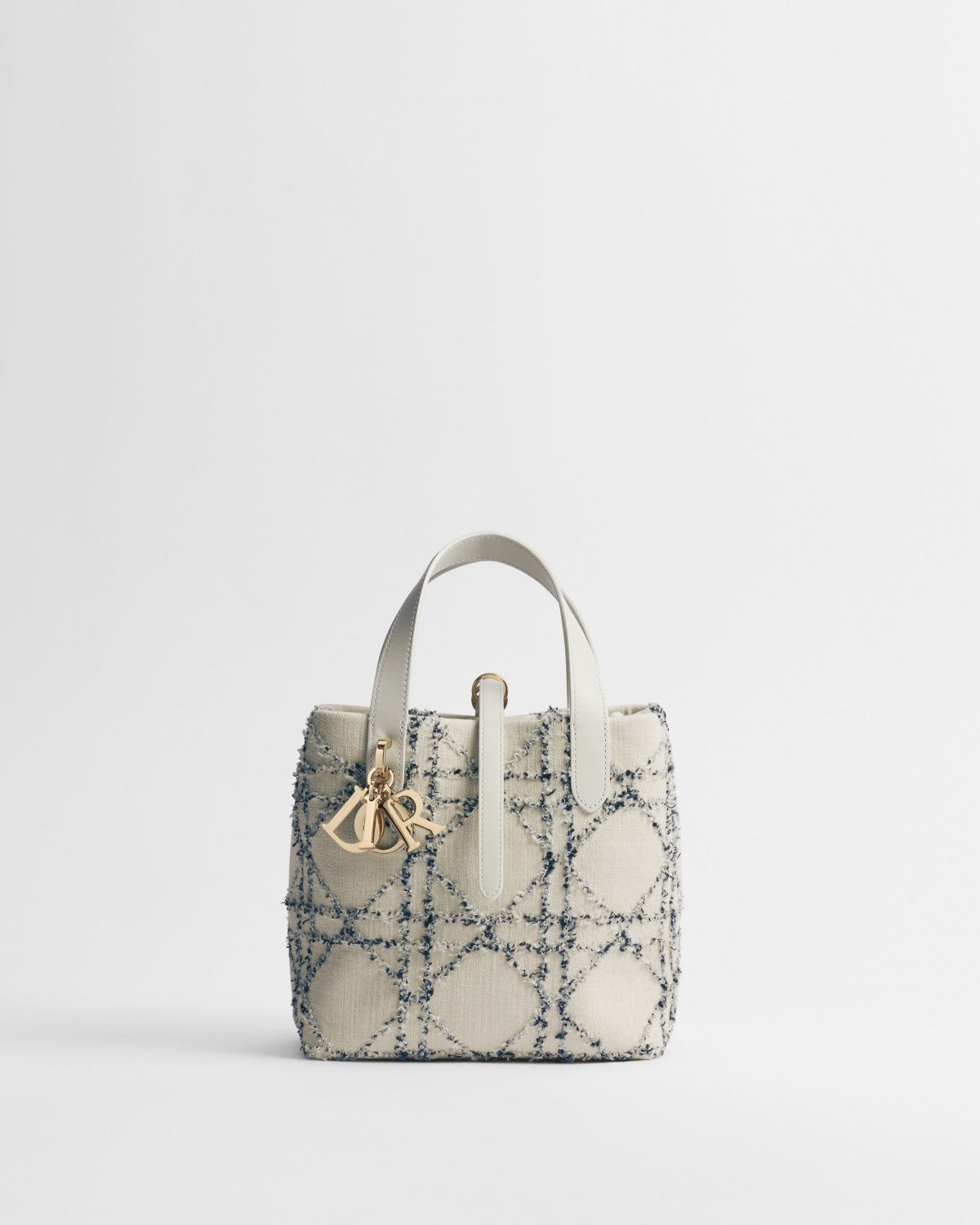Dior Small Toujours Vertical Tote in beige Macrocannage cotton bouclé – front view