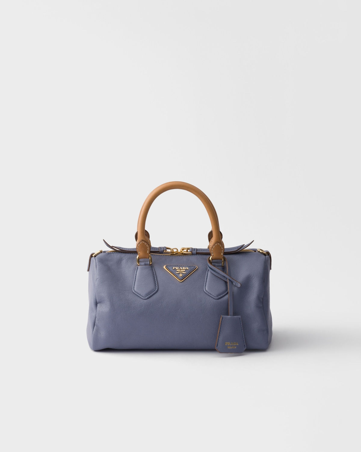 Prada Evasion small top-handle bag in aviation blue leather – front view