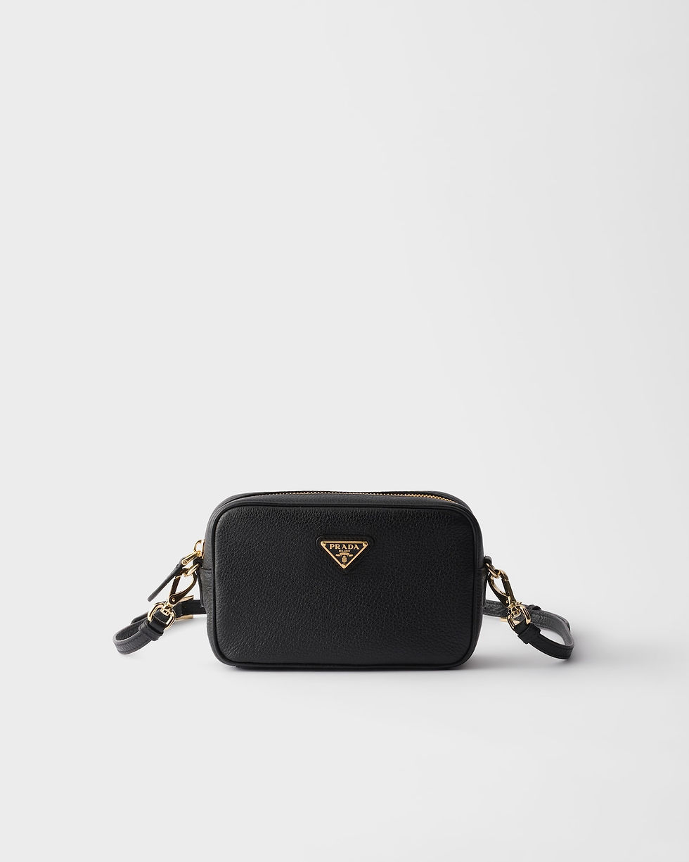 Prada zip mini bag with triangle logo in black calfskin – front view
