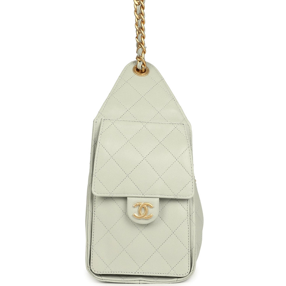 Thumbnail: Back view of the quilted light green caviar leather body of the hobo bag