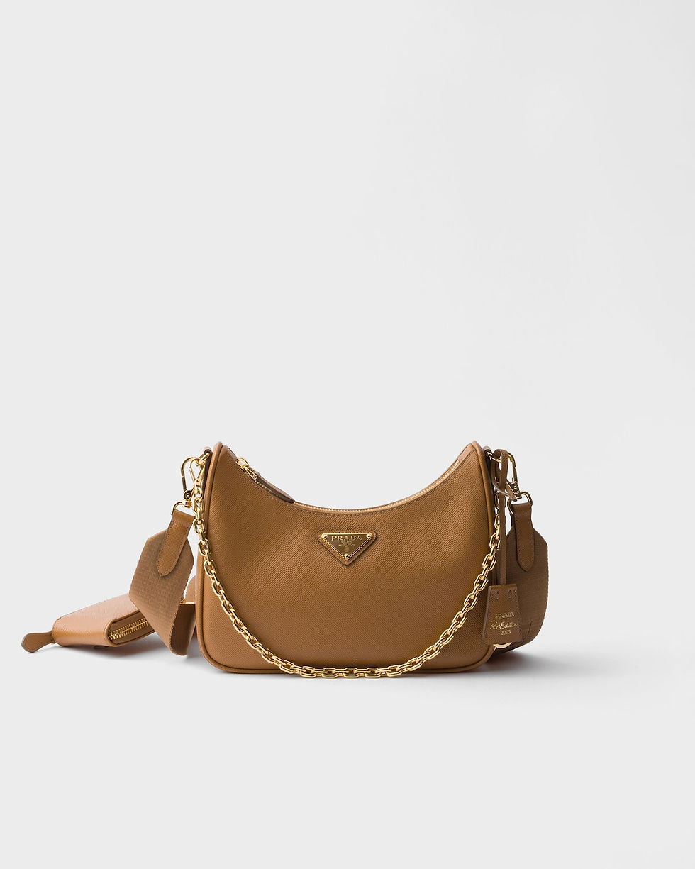 Prada Re-Edition 2005 shoulder bag in caramel Saffiano leather – front view