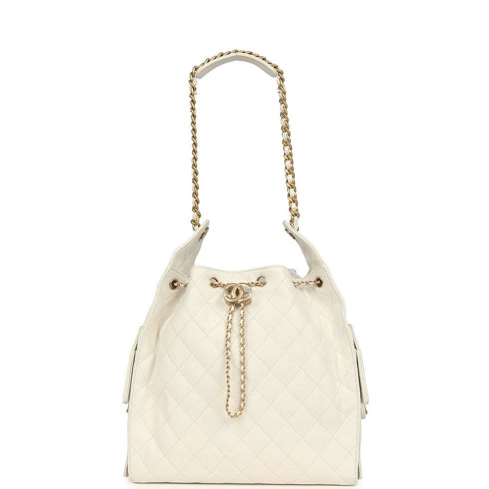 Thumbnail: Front view of the white caviar hobo bag carried by its leather-topped chain handle