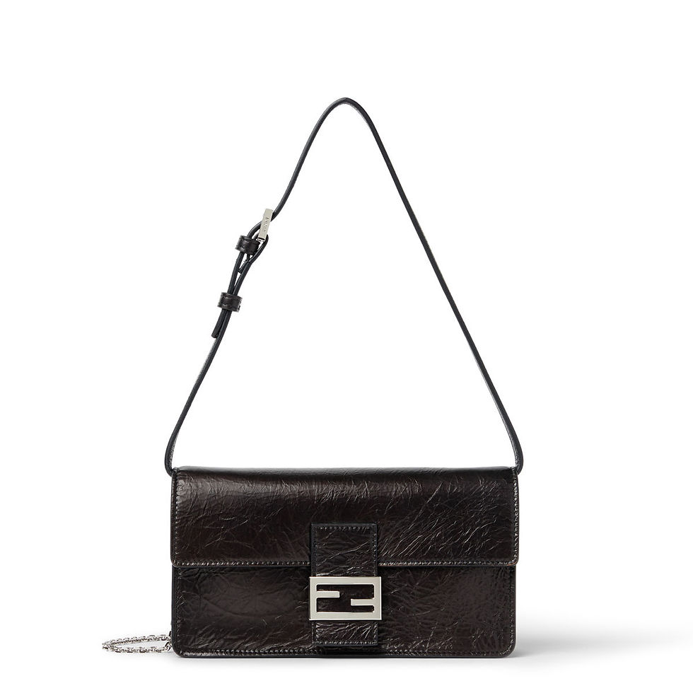 Fendi Tube wallet on chain in black crackled calfskin – front view