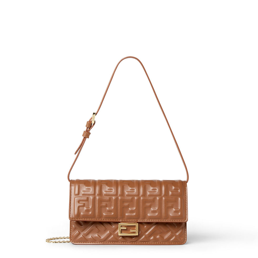 Fendi Tube Wallet on Chain in sellier brown FF embossed nappa leather – front view