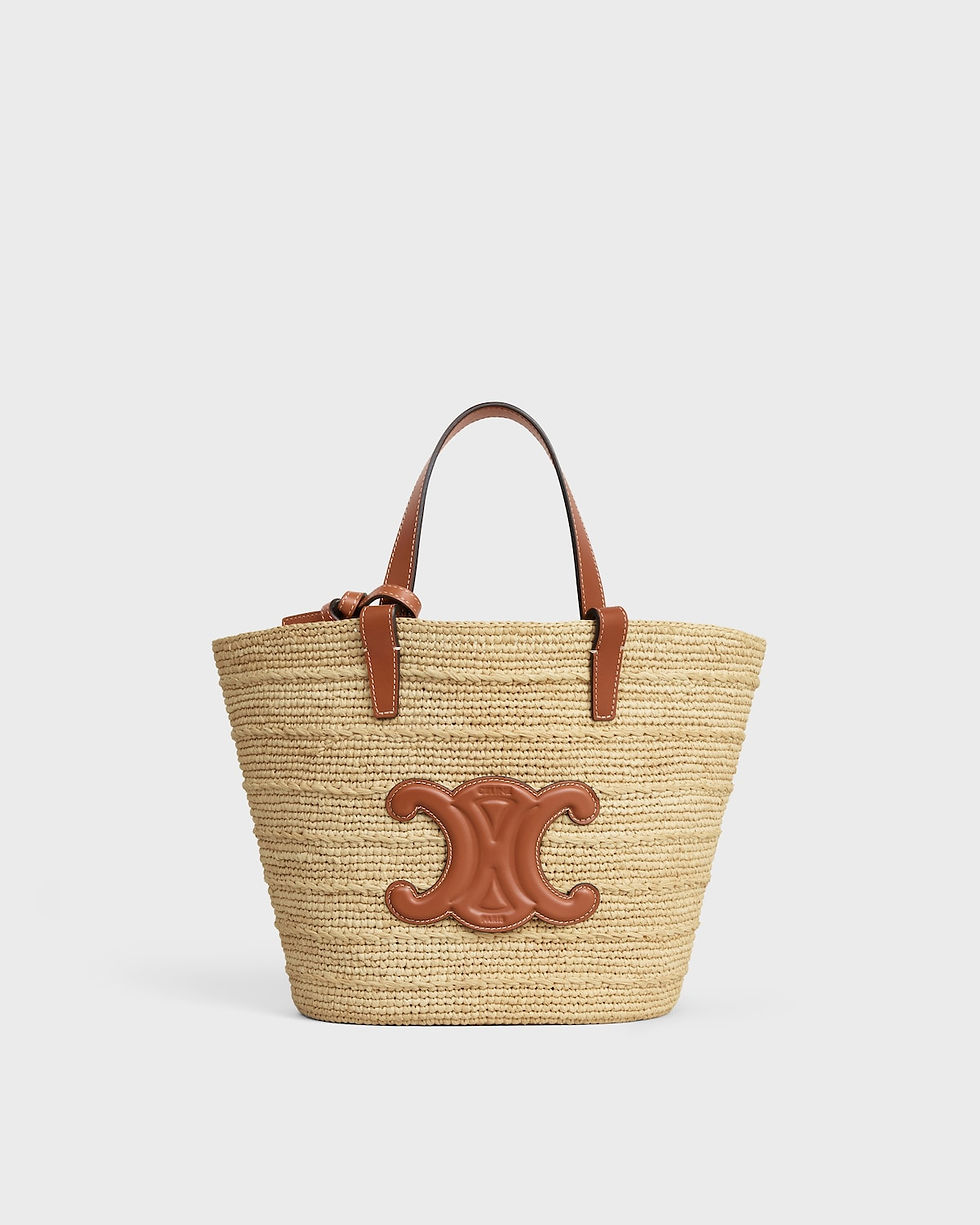 Celine Teen Supple Classic Panier in tan raffia and calfskin – front view