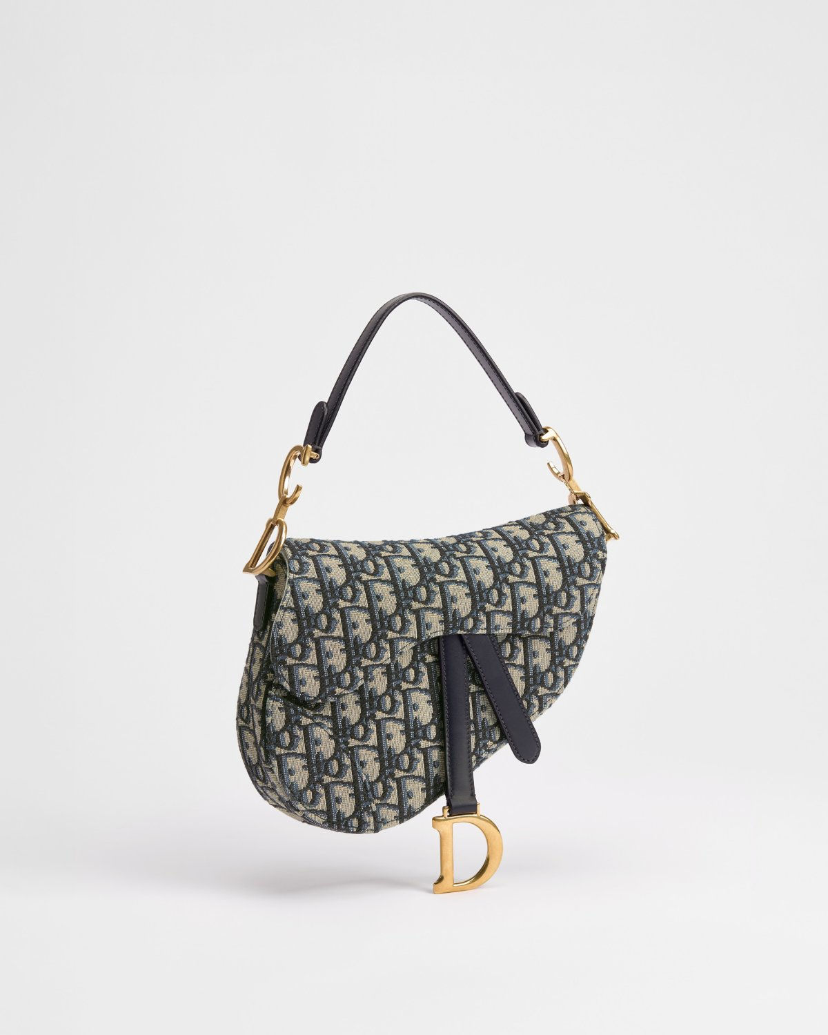 Dior Small Saddle Bag with Strap in Blue Dior Oblique Jacquard – front view