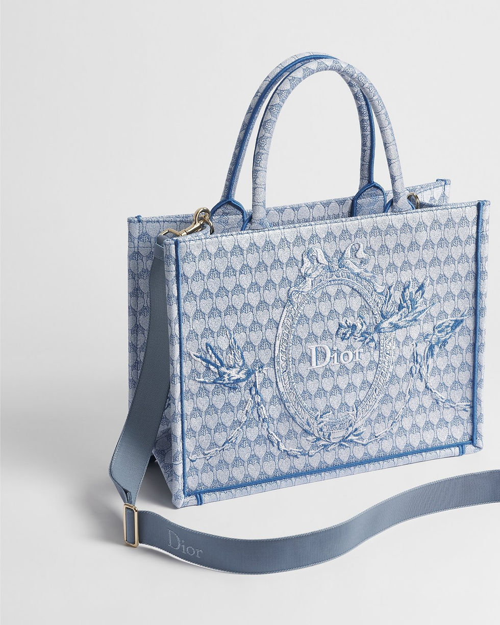 Thumbnail: Dior Qixi Medium Book Tote with strap in blue Dior Colibri embroidery – view 4