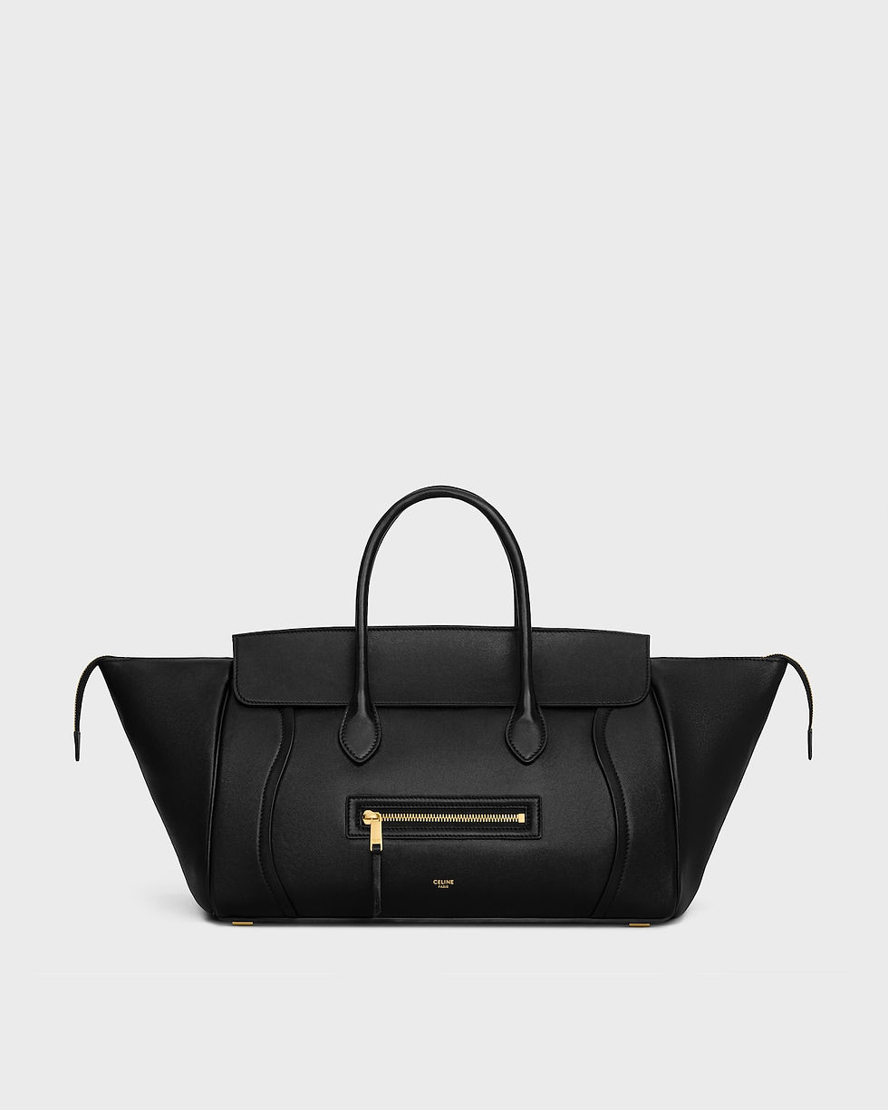 Celine Luggage bag in black supple shiny lambskin – front view