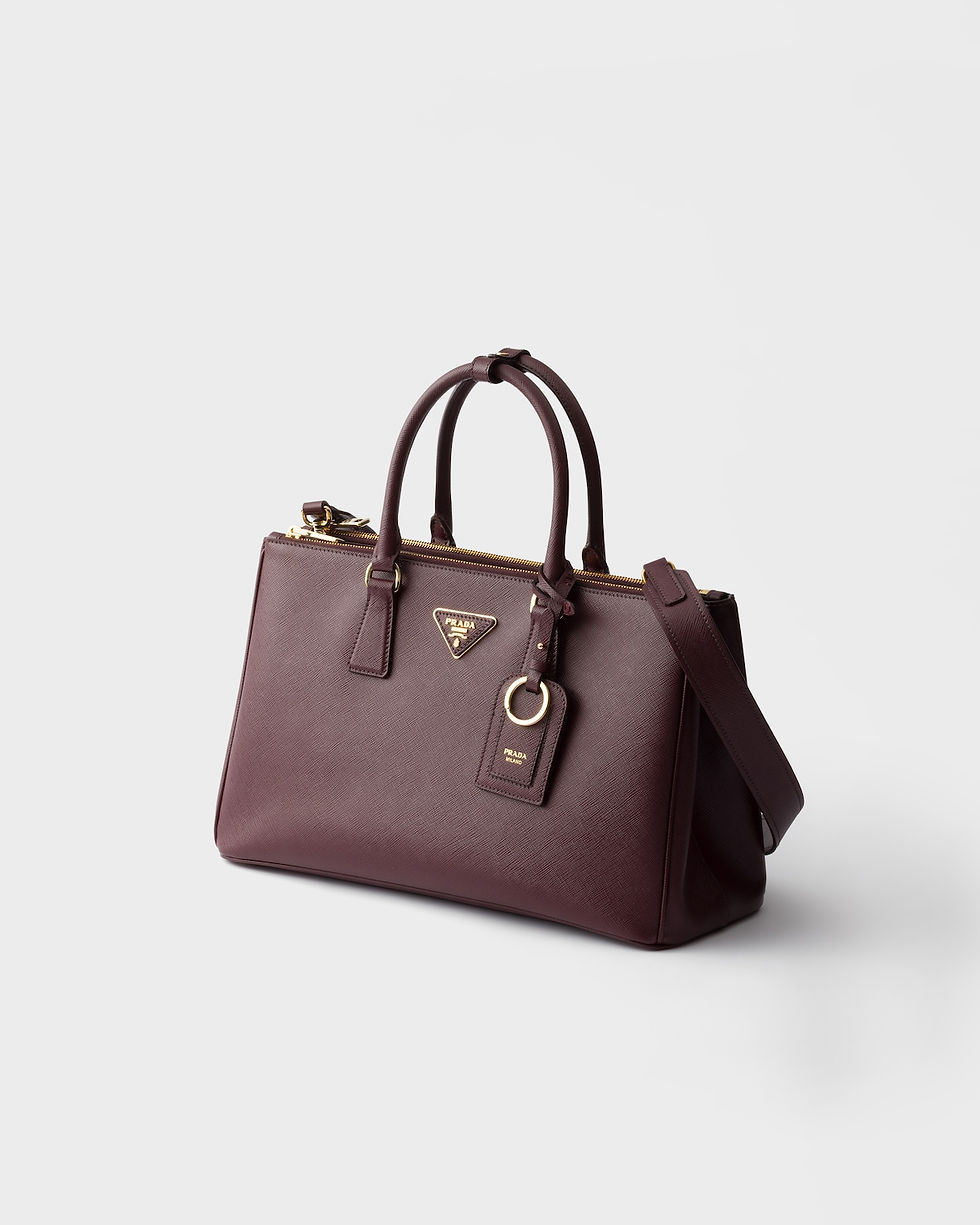 Thumbnail: Prada Galleria large elongated bag in burgundy Saffiano leather – view 3
