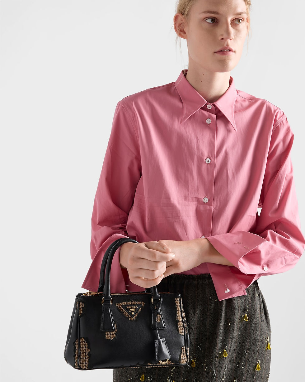 Prada Galleria small bag in black antiqued nappa leather and wool – view 2