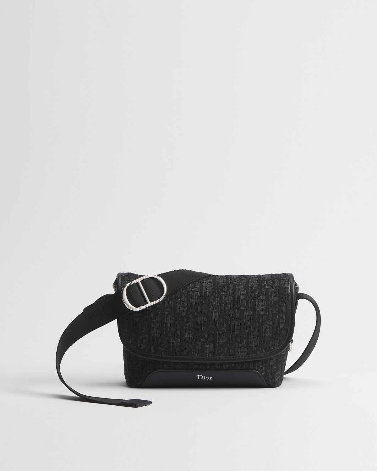Dior Mini Jett Messenger Bag with Flap in Black Dior Oblique Jacquard – front view