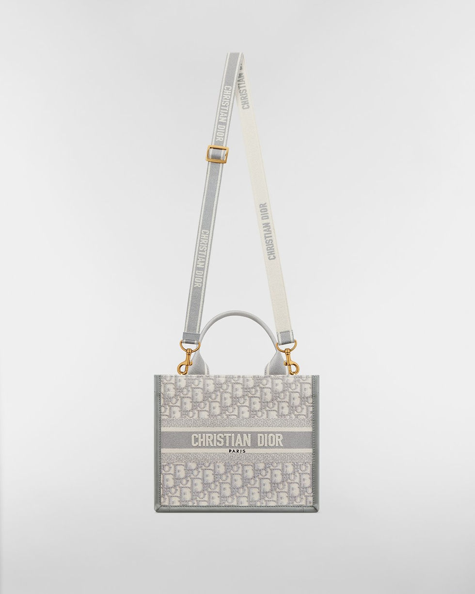 Dior Small Book Tote in gray Dior Oblique embroidery and calfskin – view 2
