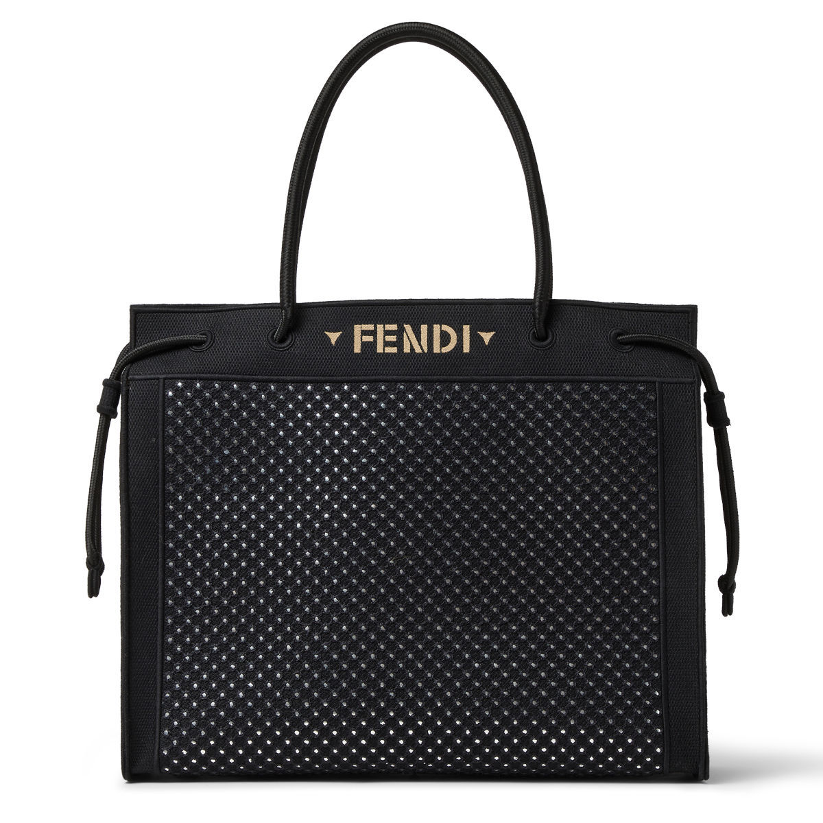 Fendi Magic Large Shopper in black mirror-embroidered fabric – front view