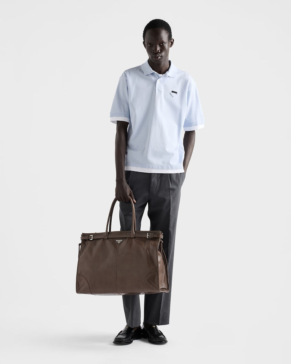 Prada Bonnie tote bag in clay calfskin – on model