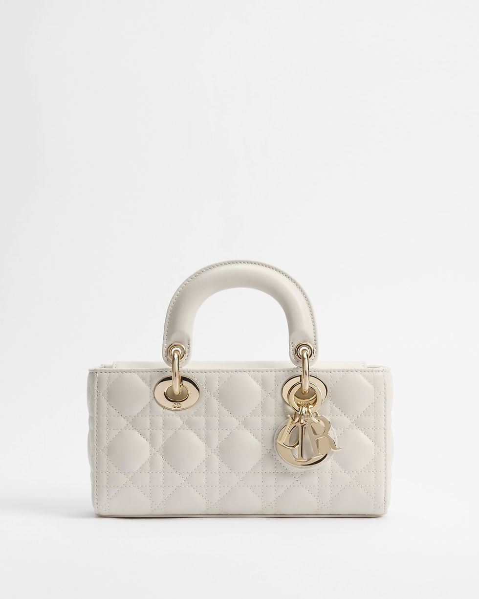 Dior Small Lady D-Joy bag in latte Cannage lambskin – front view