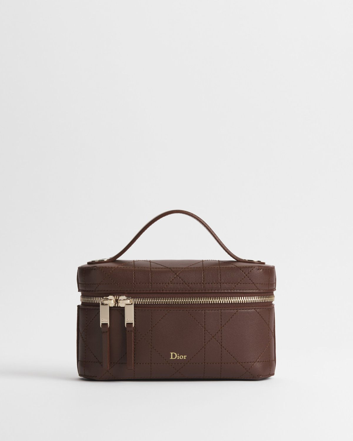 Dior Mini Trianon Soft Vanity Bag in New Marron brown Flat Macrocannage lambskin – front view