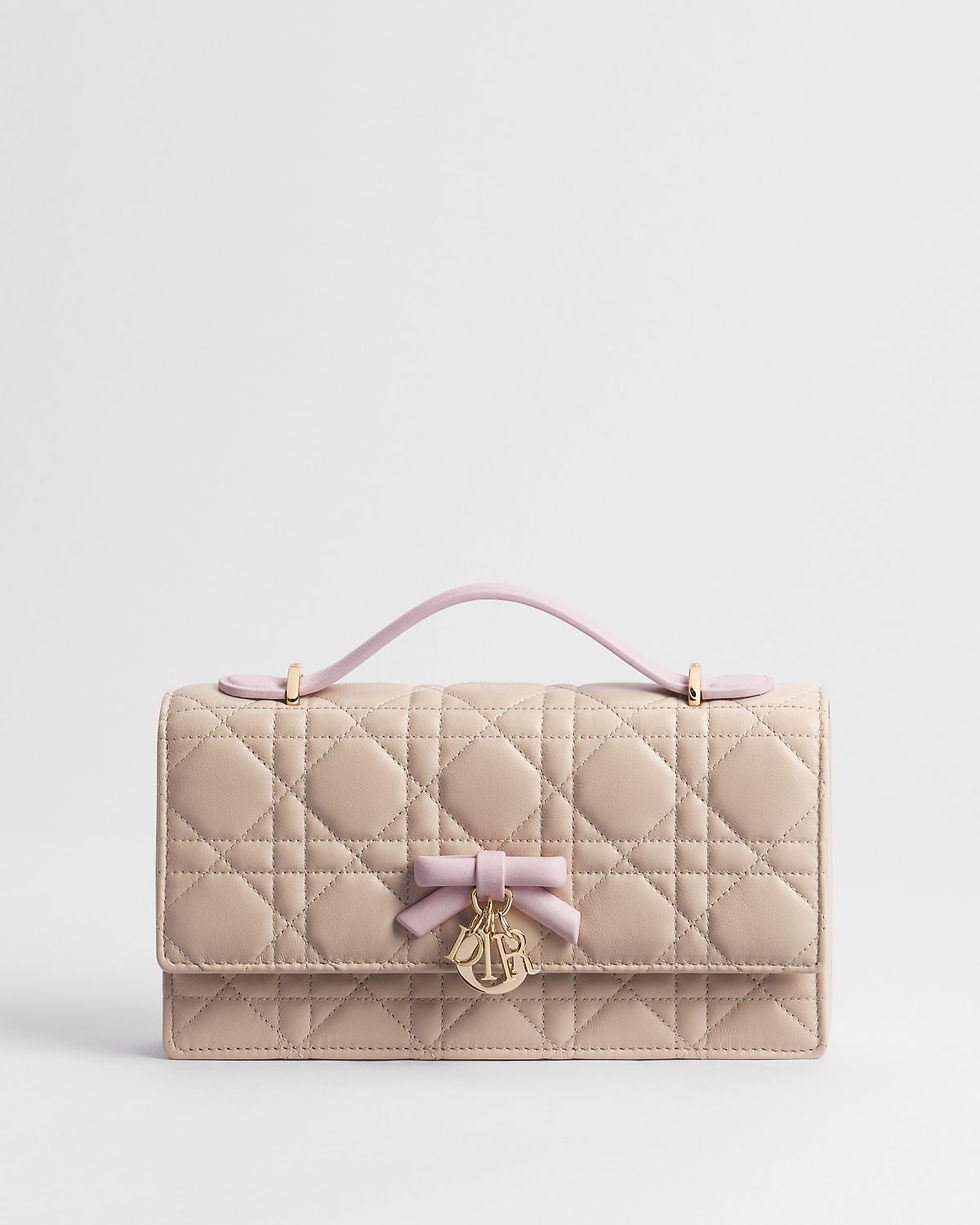 Dior My Dior Mini Bag with Bow in Lingerie Pink and Rose Tendre Cannage Lambskin – front view