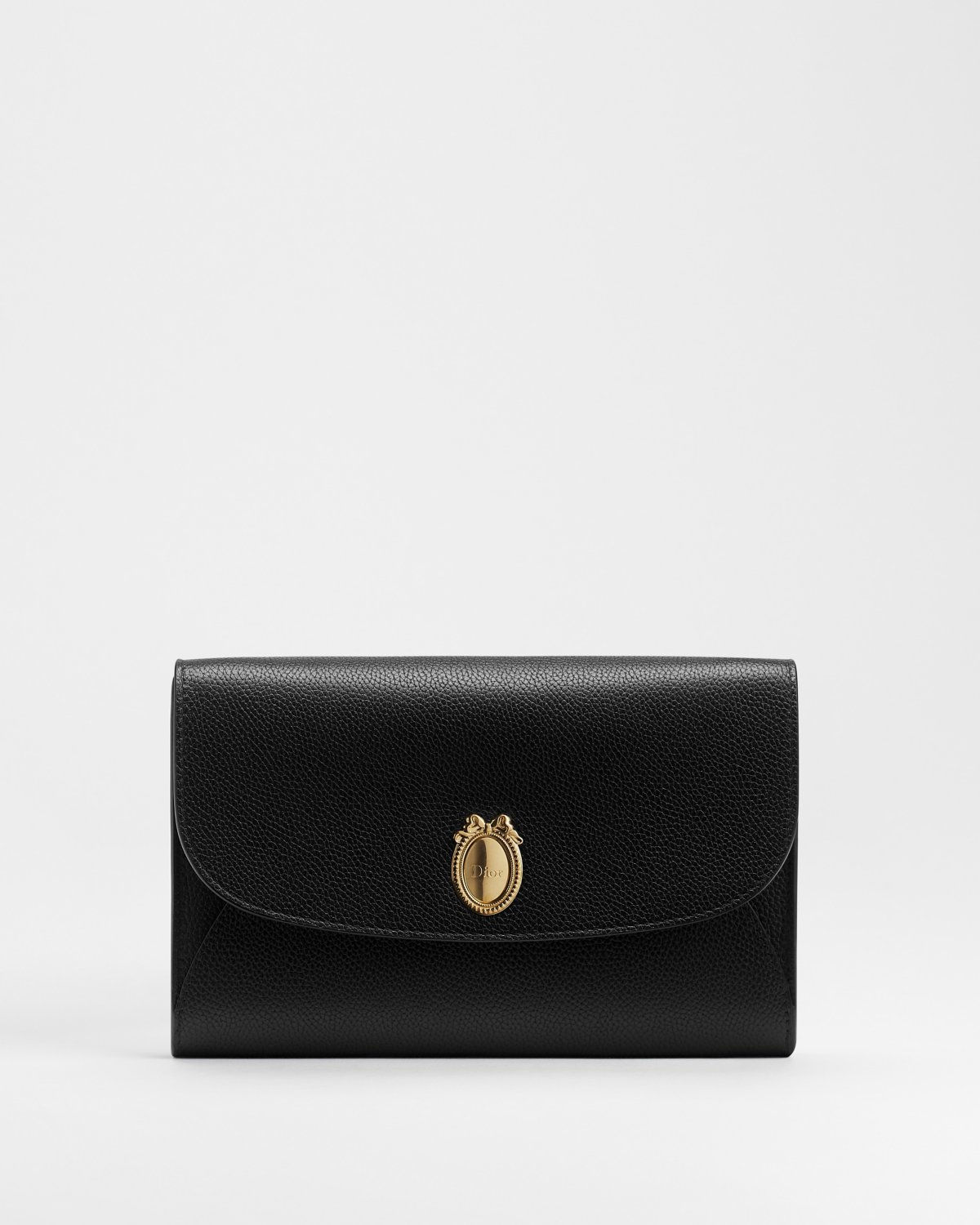 Dior Médaillon Envelope Pouch with Strap in black grained calfskin – front view