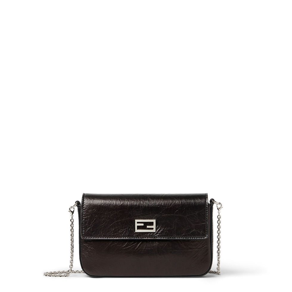 Fendi Tube Wallet on Chain in black crackled calfskin – front view