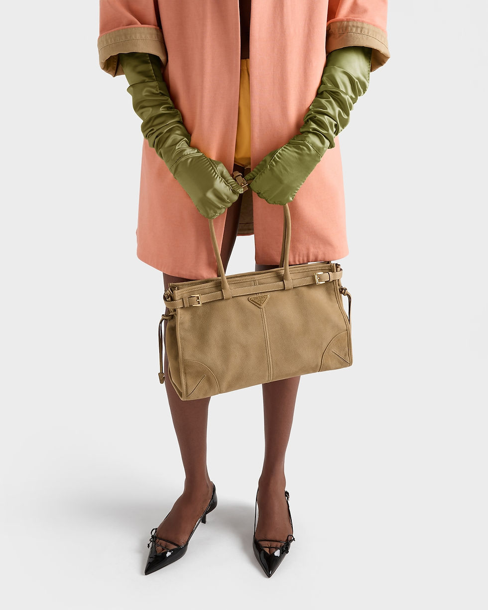Prada Bonnie Large bag in desert beige nubuck leather – view 2
