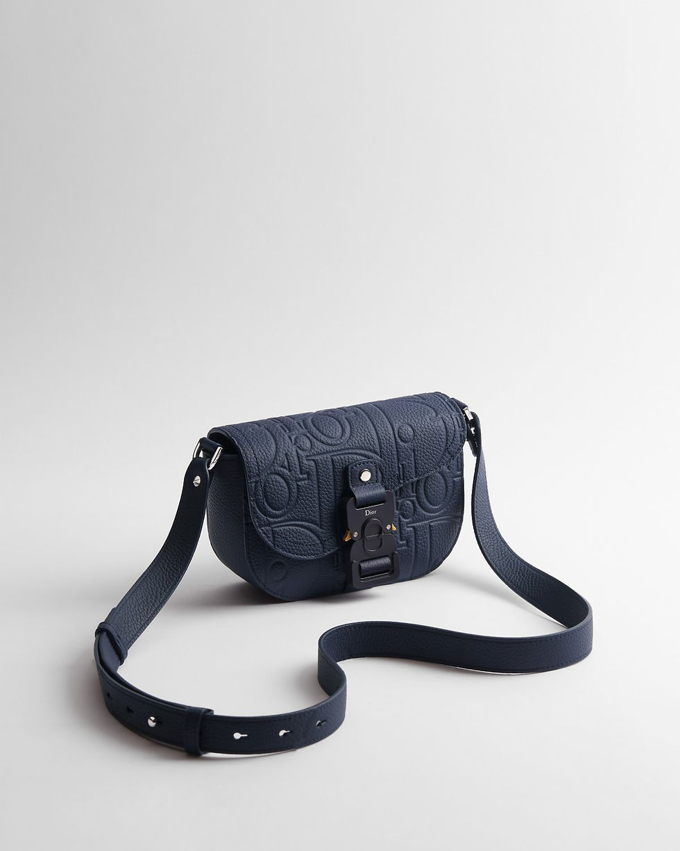 Dior Mini Saddle Messenger Bag with Flap in Navy Blue Dior Gravity Leather – view 2