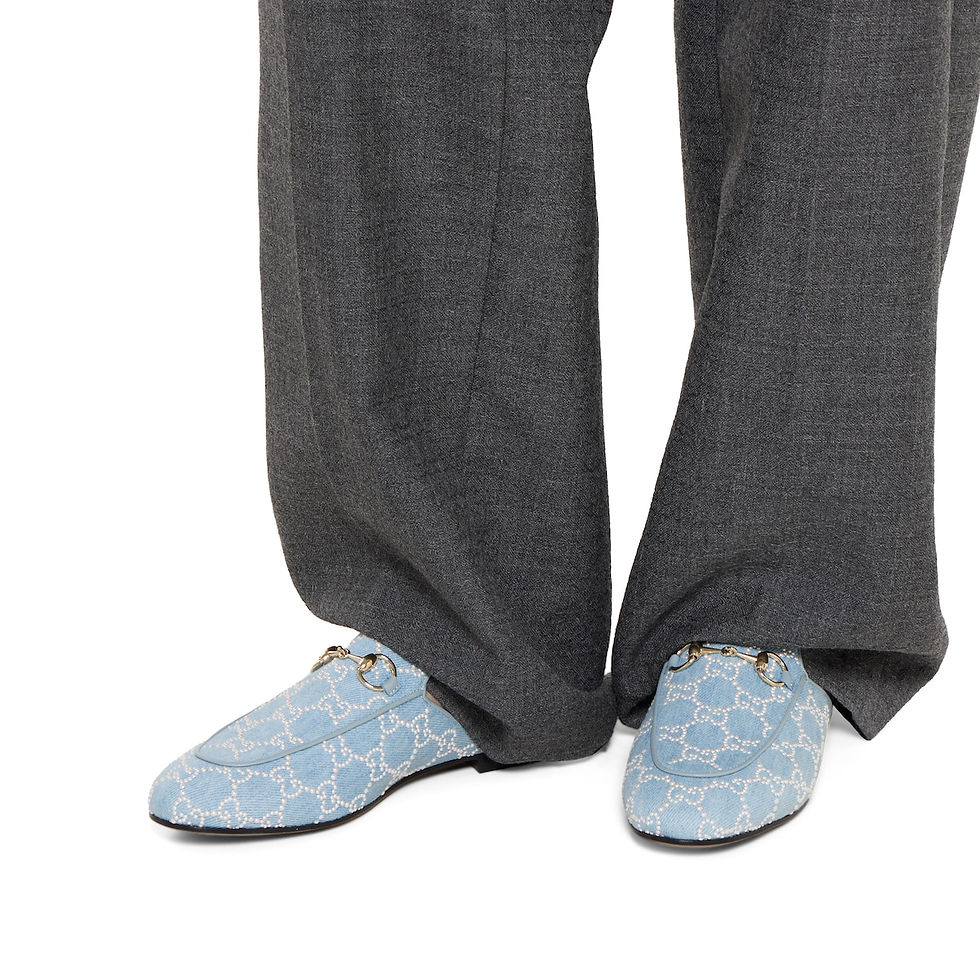 Thumbnail: Gucci Women's Princetown slipper with pearls - light blue GG denim