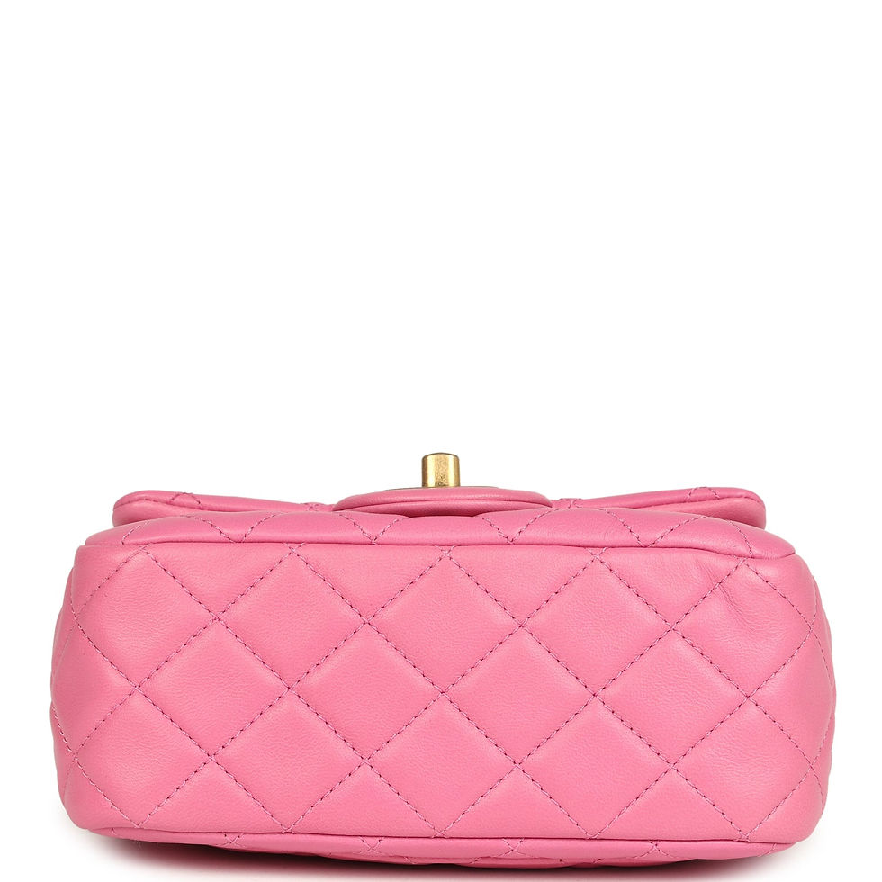 Thumbnail: Base of the pink lambskin bag showing the diamond quilting along the bottom panel