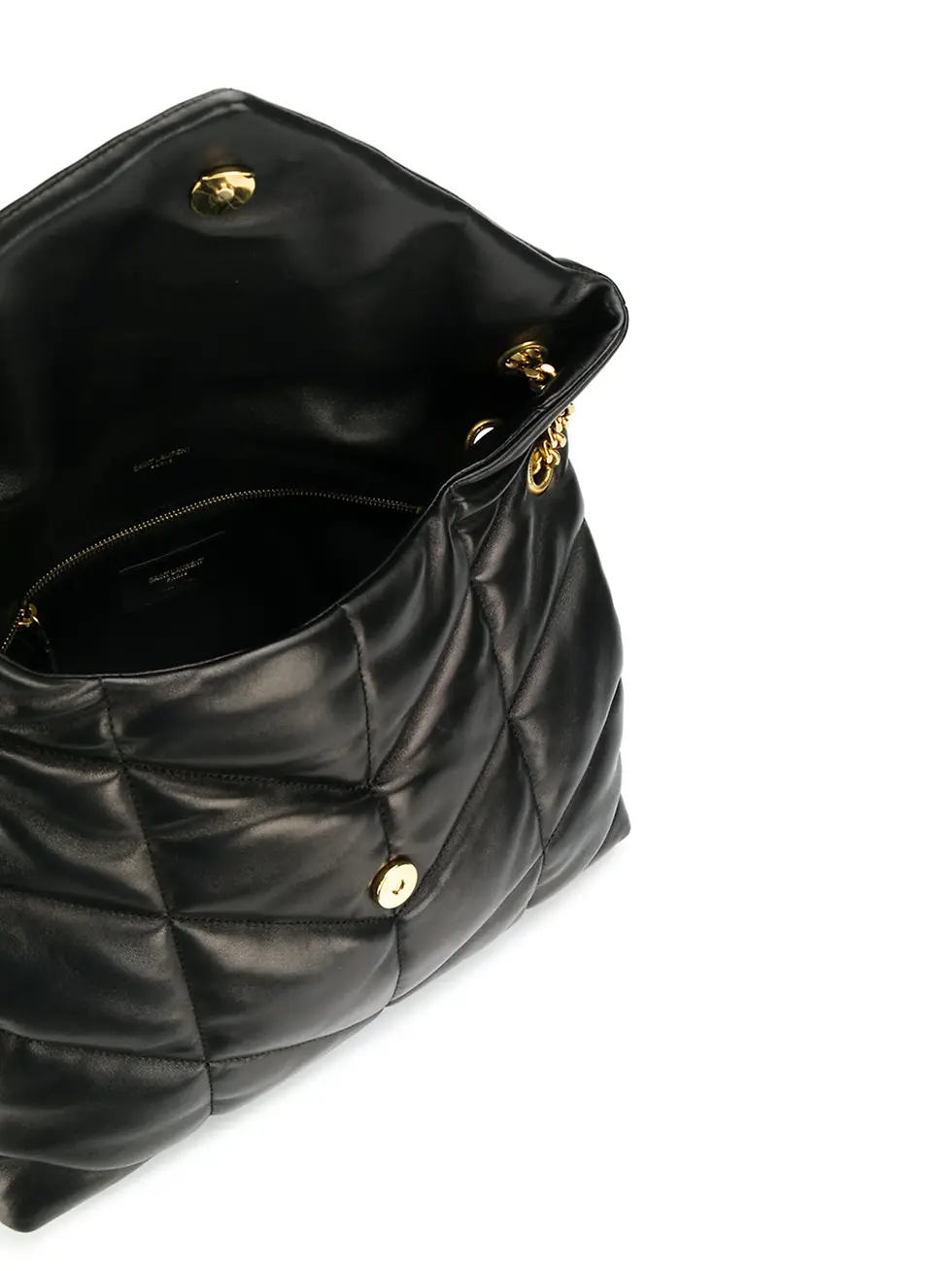 Thumbnail: YSL Loulou, close-up of gold YSL logo on puffer leather