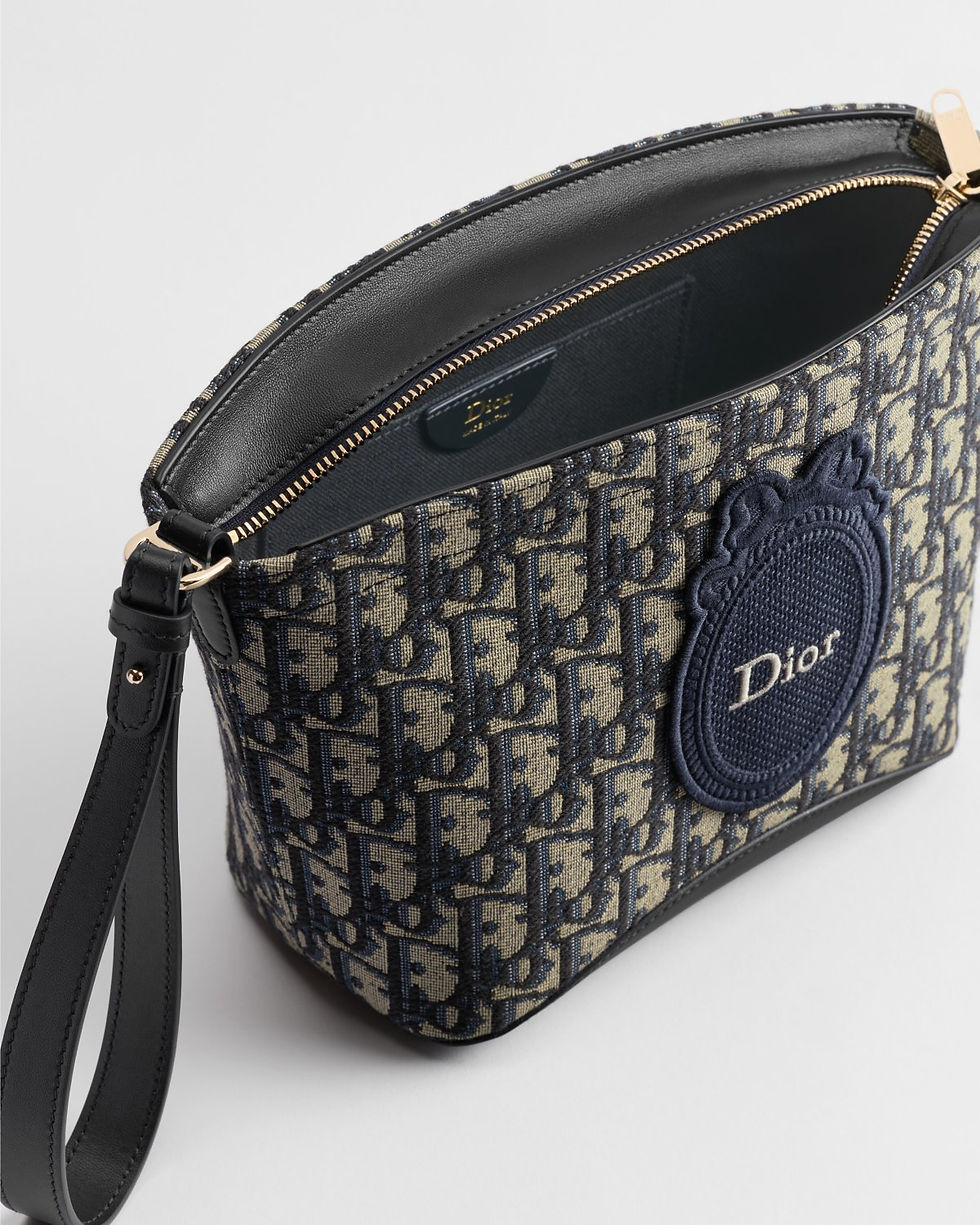 Dior Medium Blooming Pouch in blue Dior Oblique jacquard – view 2