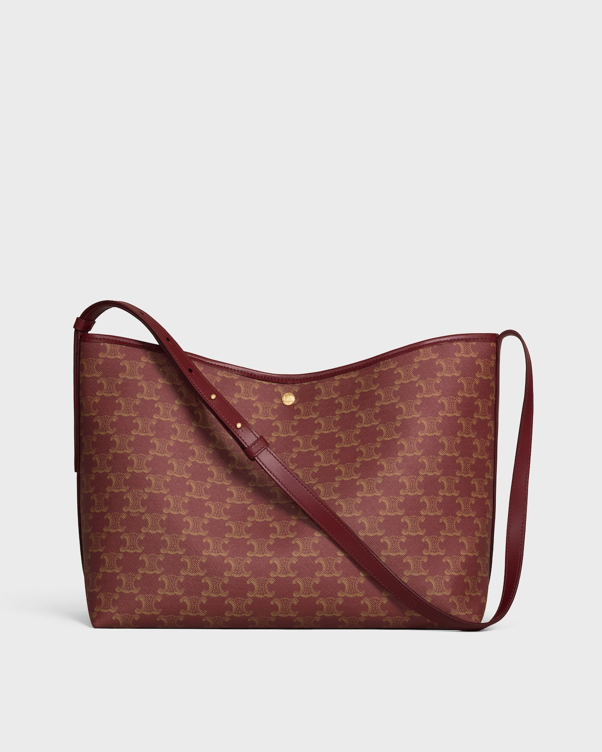 Celine Soft Shopper Bag in Burgundy/Tan Triomphe Canvas and Calfskin – front view